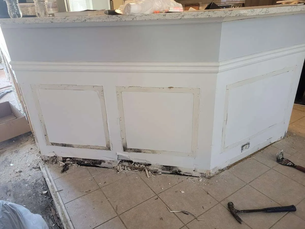 Water damage and mold on kitchen during Sewage Cleanup & Sanitation in Woodcliff Lake